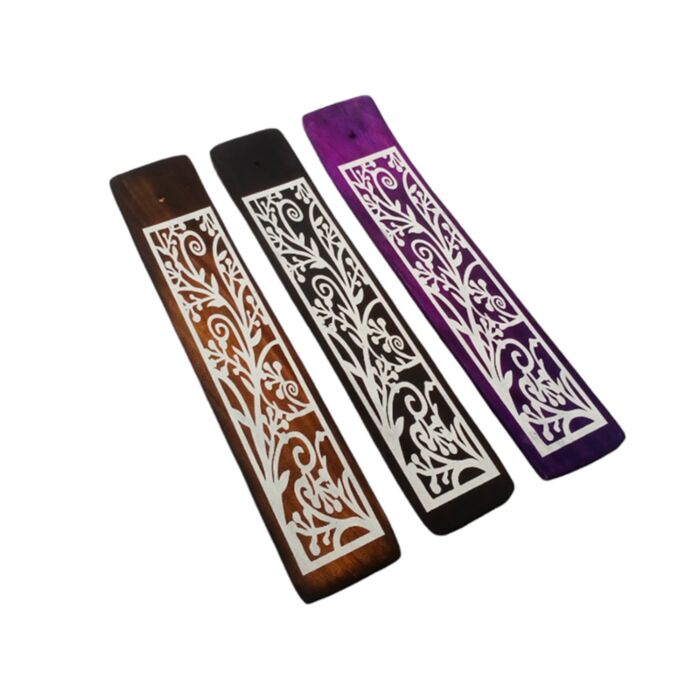 Queimador de paus de incenso em madeira de Mango com padrão de talos