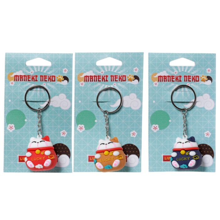 Porta-Chaves Gato Chinês da Sorte Maneki Neko 3D PVC