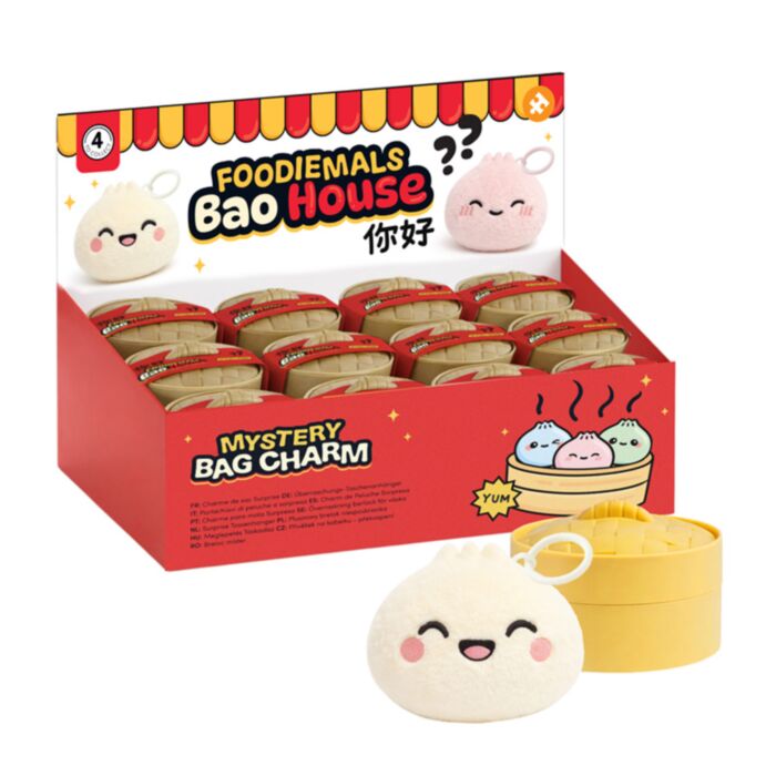 Porta-chaves de pelúcia Mistério Foodiemals Bao House Bao Bun