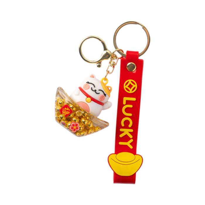 Porta-chaves com líquido para mala PVC QuirKeys Maneki Neko Gato da Sorte