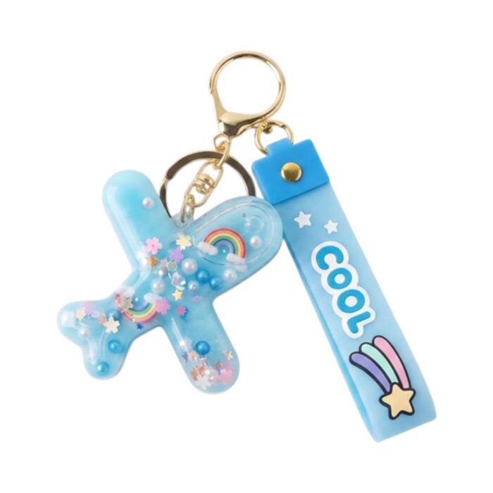 Porta-chaves com líquido para mala PVC QuirKeys Avião Arco-íris