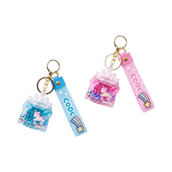 Porta-chaves com líquido para mala PVC QuirKeys Castelo do Unicórnio