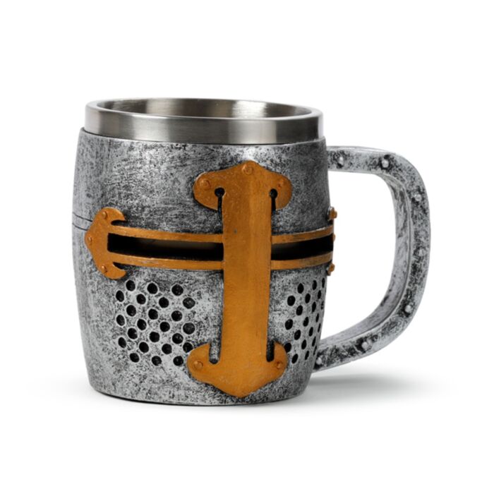 Caneca Capacete Decorativo de Cavaleiro Medieval Prata e Ouro