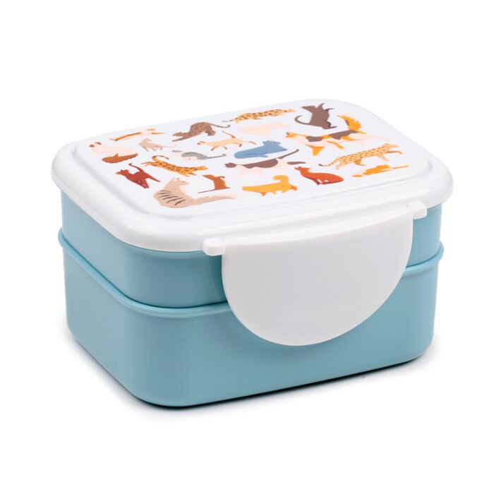 Lancheira Bento com fecho clip e talheres - Gatos Feline Fine