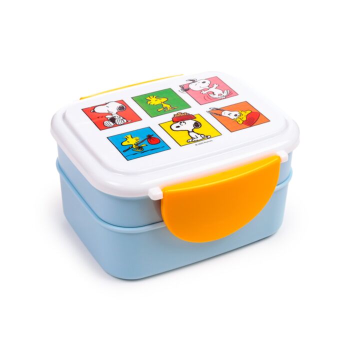 Lancheira Bento com fecho clip e talheres - Peanuts Snoopy & Woodstock