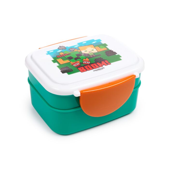 Lancheira Bento com fecho clip e talheres - Minecraft SSS BOOM