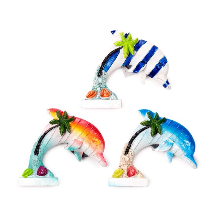 Íman souvenir beira-mar Ilha tropical com forma de golfinho