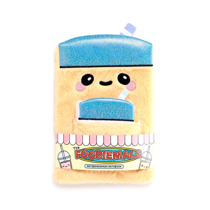 Bloco de notas A5 em pelúcia com bolsa e mini bloco de notas Foodiemals chá de bolhas