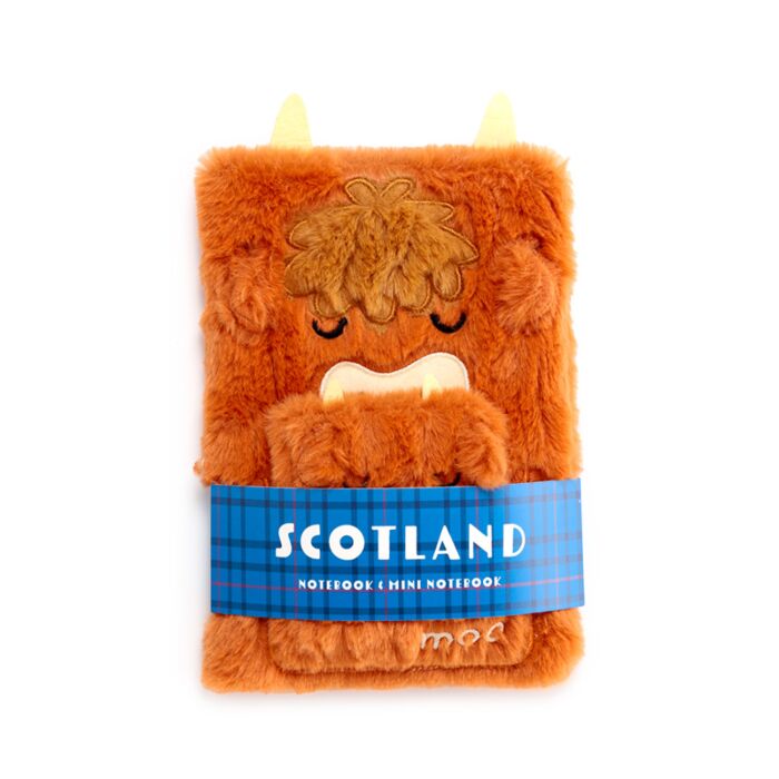 Bloco de notas A5 em pelúcia com bolsa e mini bloco de notas Highland Coo