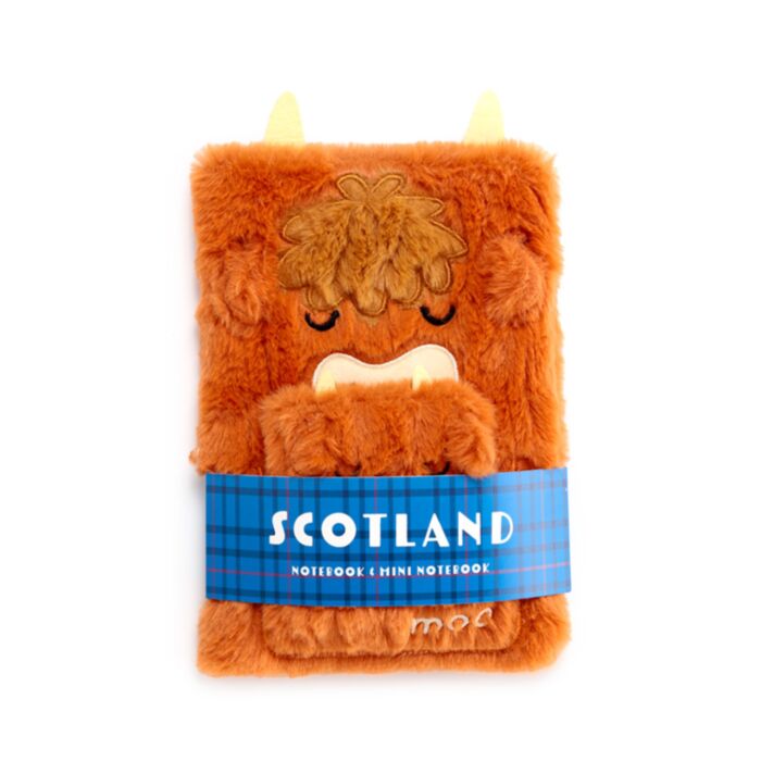 Bloco de notas A5 em pelúcia com bolsa e mini bloco de notas Highland Escócia