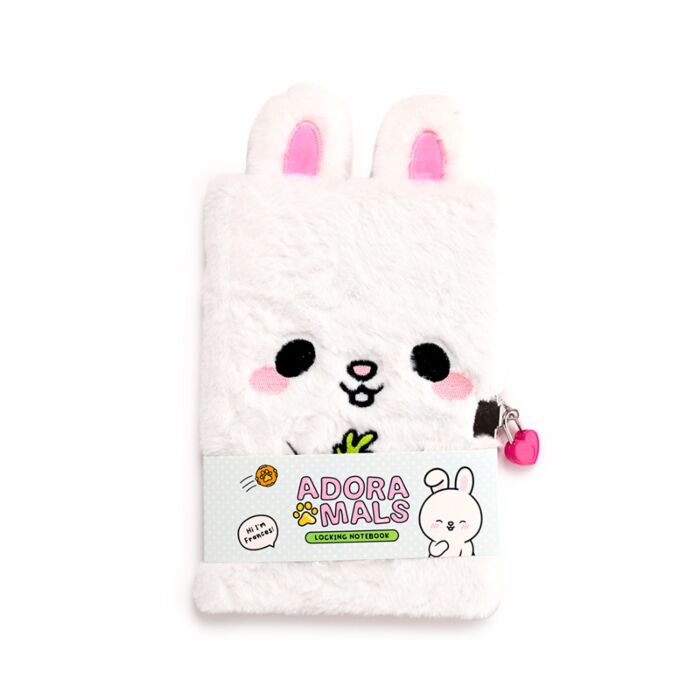 Caderno de pelúcia com fecho, cadeado e chave Adoramals Frances o coelho