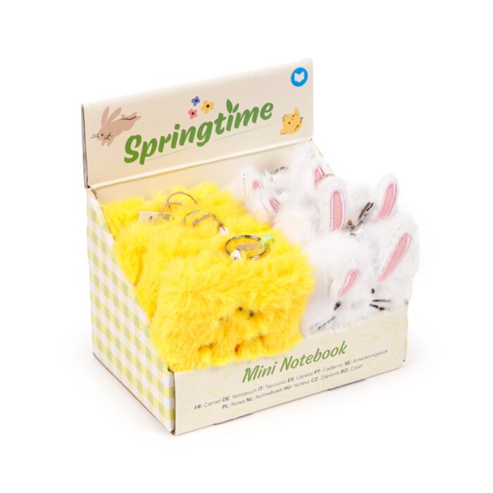 Mini Bloco de Notas A7 em Pelúcia Springtime pintinho e coelhinho 