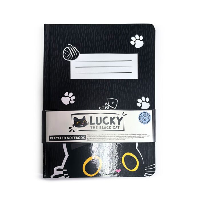 Bloco de notas em papel reciclado Lucky o gato preto da sorte