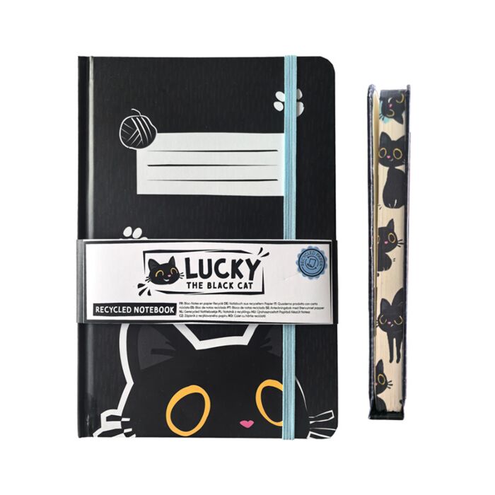 Bloco de notas em papel reciclado Lucky o gato preto da sorte