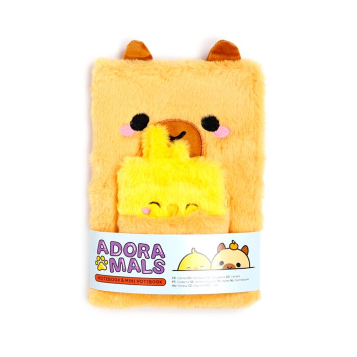 Bloco de notas em pelúcia com bolsa e mini bloco de notas Capivara e pintinho
