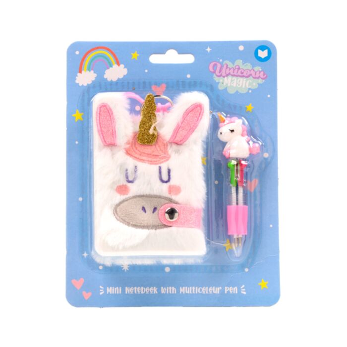 Mini Bloco de Notas em Pelúcia Unicórnio Mágico A7 e Caneta multi-cor