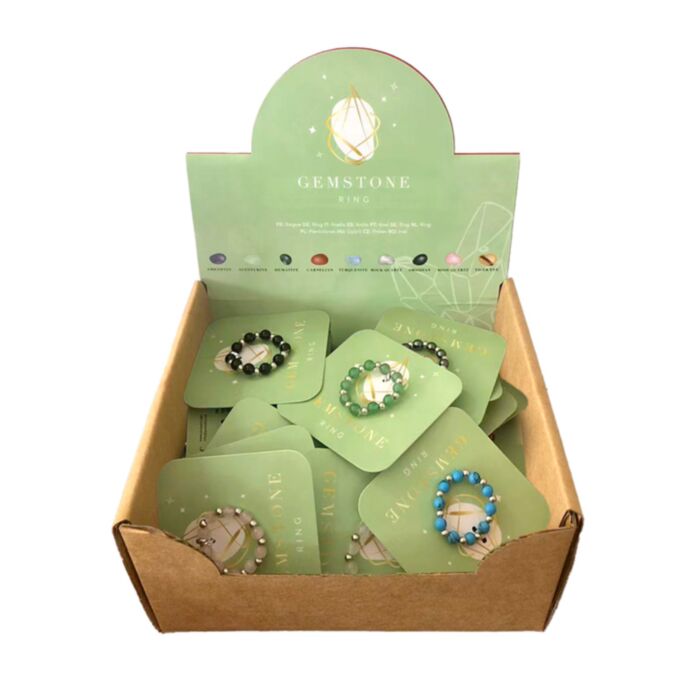 Anel com contas redondas de pedras preciosas