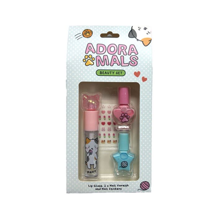 Set Maquilhagem para crianças com brilho labial e esmalte para unhas Adoramals Lola a gata 
