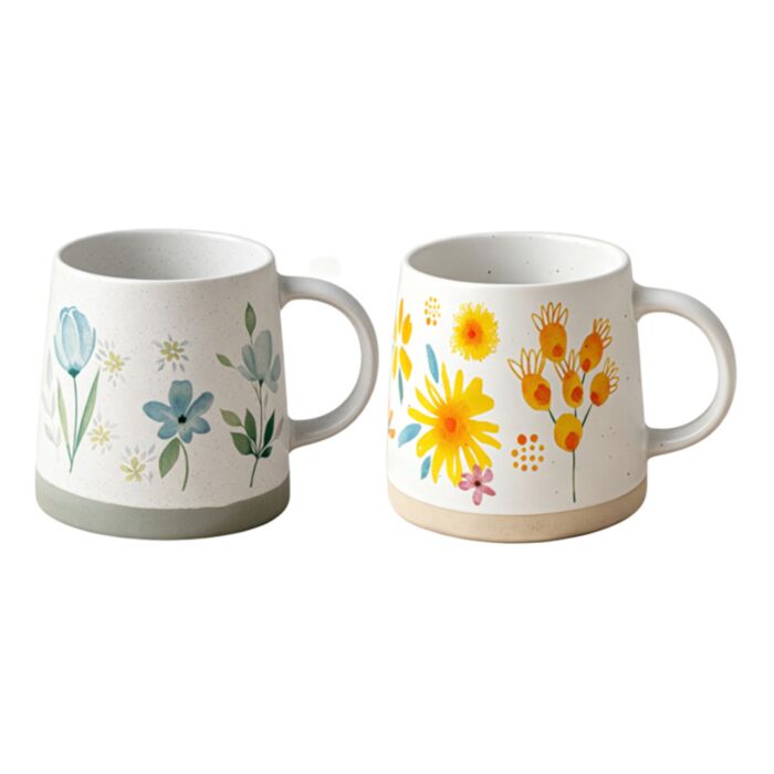 Caneca de grés com motivos de flores silvestres
