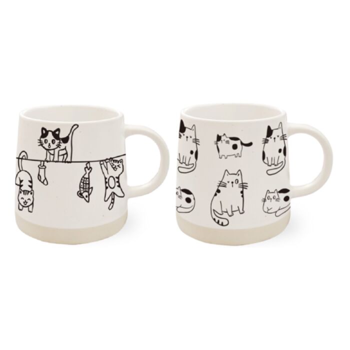 Caneca de grés com ilustrações de gatos