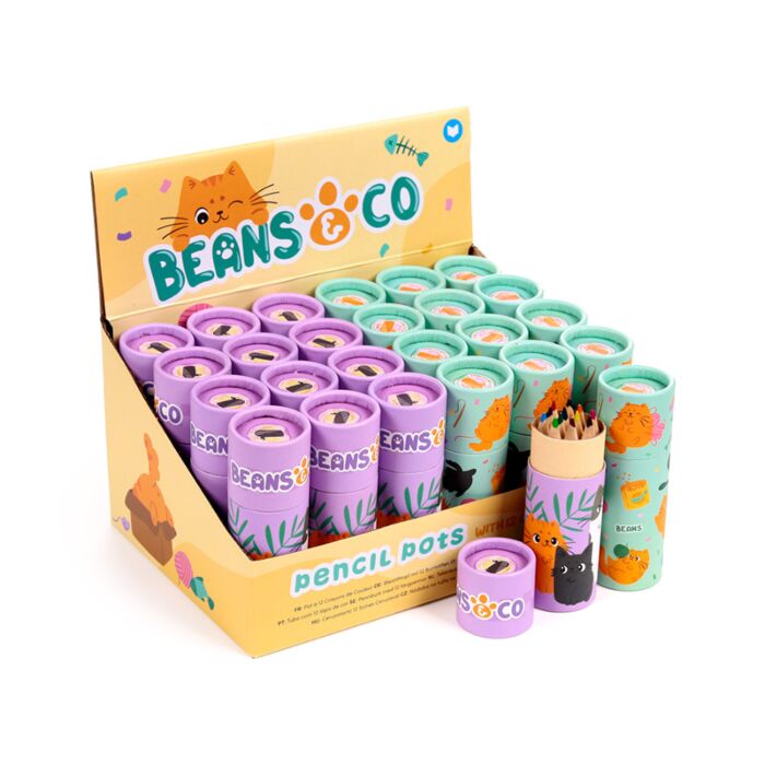 Tubo com 12 lápis de cor Beans & Co Gatos