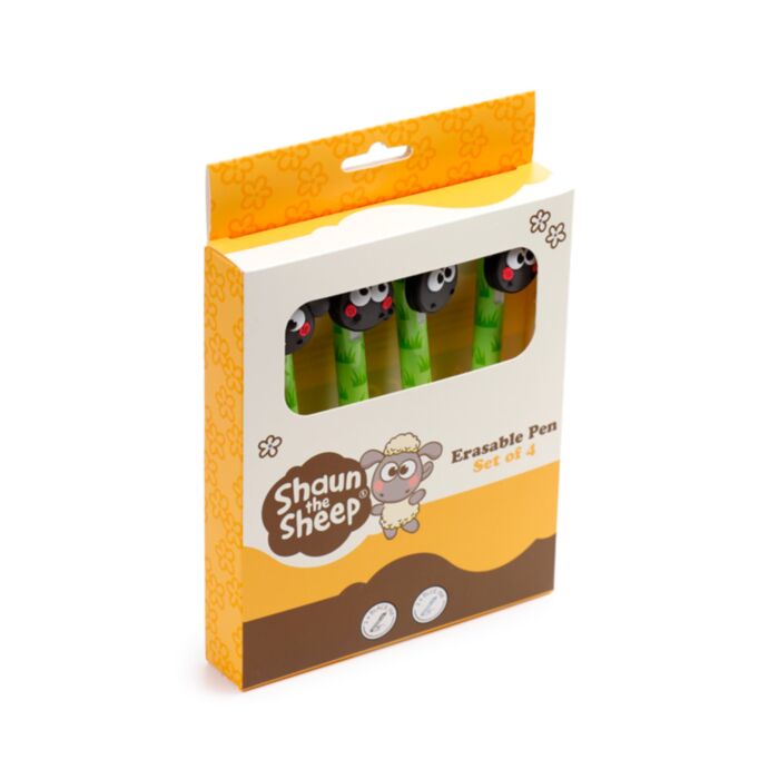 Caneta apagável Set de 4 com topo de silicone Kawaii Shaun a ovelha