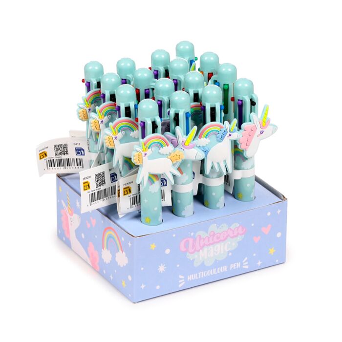 Caneta Multi Cor (6 Cores) com encantos Unicórnio Mágico