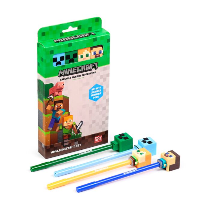 Conjunto de 4 canetas apagáveis com topo de silicone Minecraft Chibi