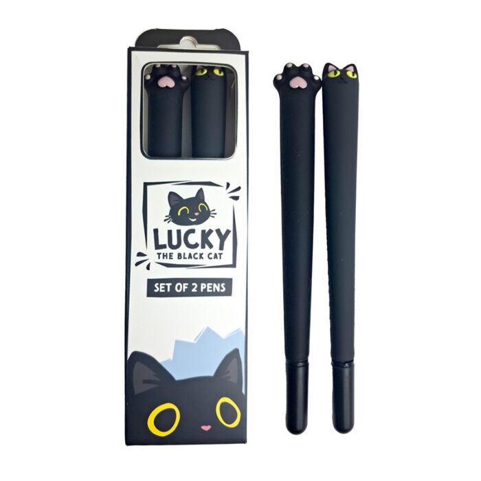 Conjunto de 2 canetas de ponta fina Lucky o Gato preto da Sorte