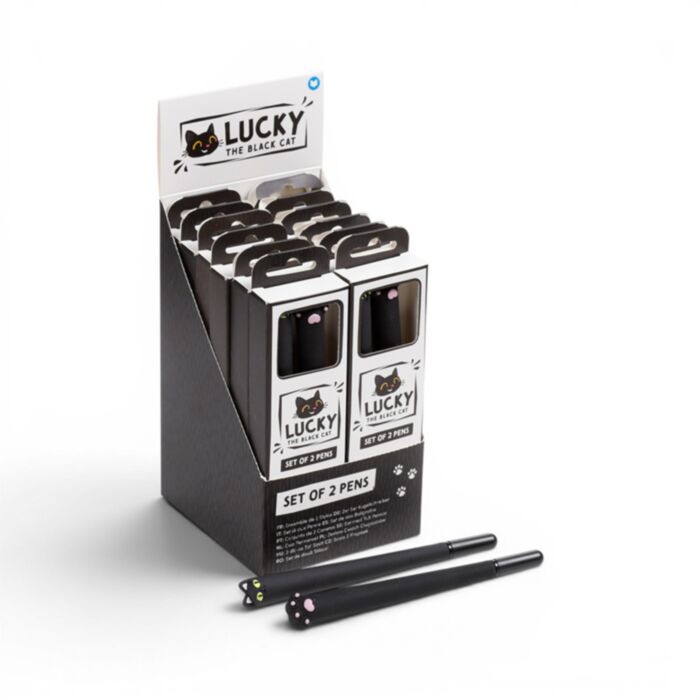 Conjunto de 2 canetas de ponta fina Lucky o Gato preto da Sorte