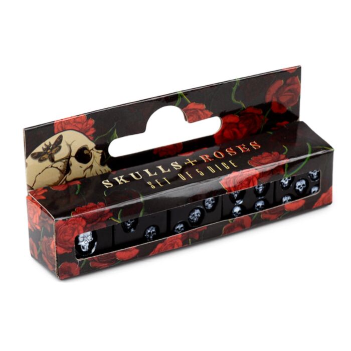 Dados Negros com caveiras - Pack de 5