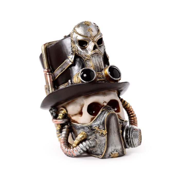 Caveira estilo Steampunk com máscara de gás e chapéu alto