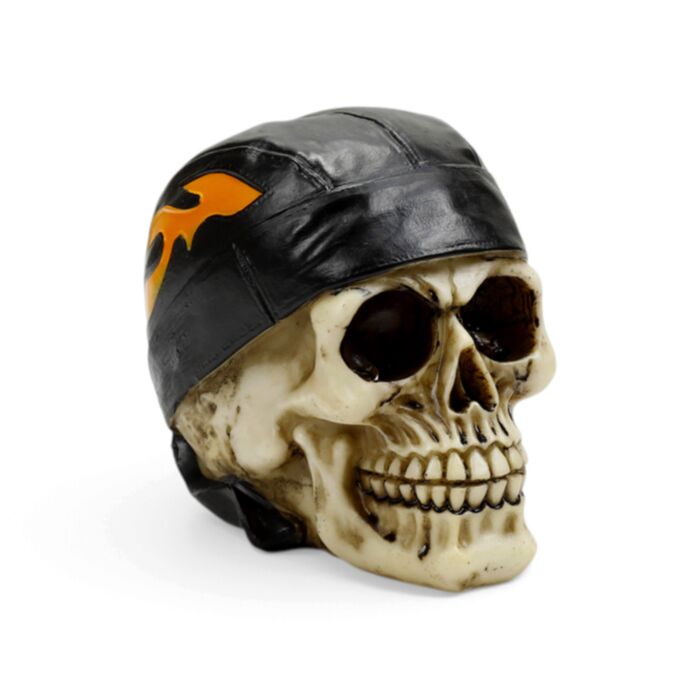 Ornamento com caveira e bandana de motociclista