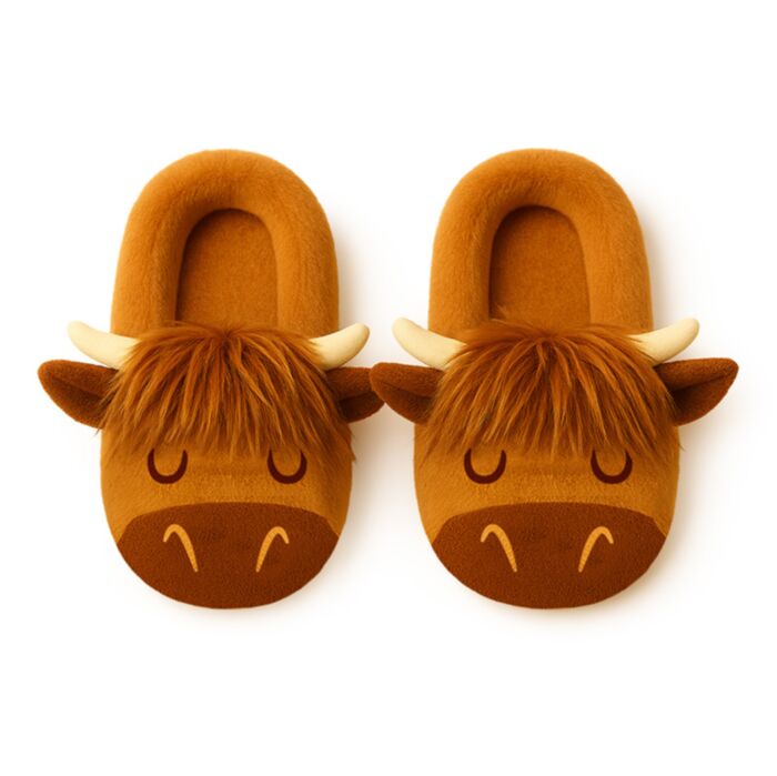 Pantufa antiderrapantes de pelúcia, tamanho 36-38 Highland Coo Cow