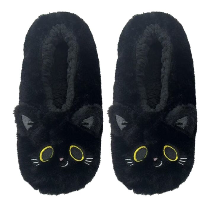 Pantufas antiderrapantes de pelúcia, tamanho 39-41 Lucky o Gato Preto da Sorte