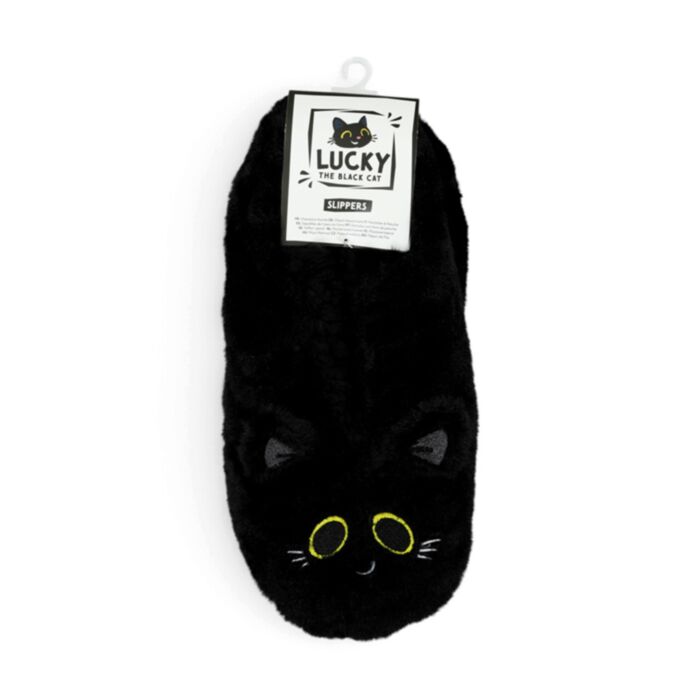 Pantufas antiderrapantes de pelúcia, tamanho 39-41 Lucky o Gato Preto da Sorte