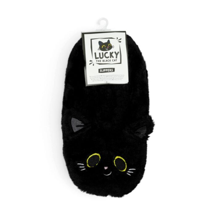 Pantufa antiderrapantes de pelúcia, tamanho 36-38 Lucky o Gato preto da Sorte