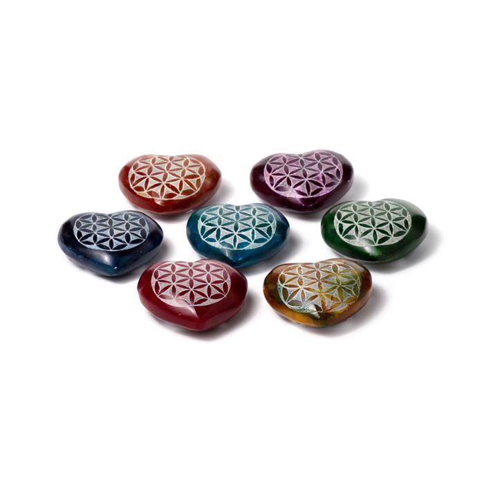 Queimador de incenso pedra-sabão forma coração com flor esculpida