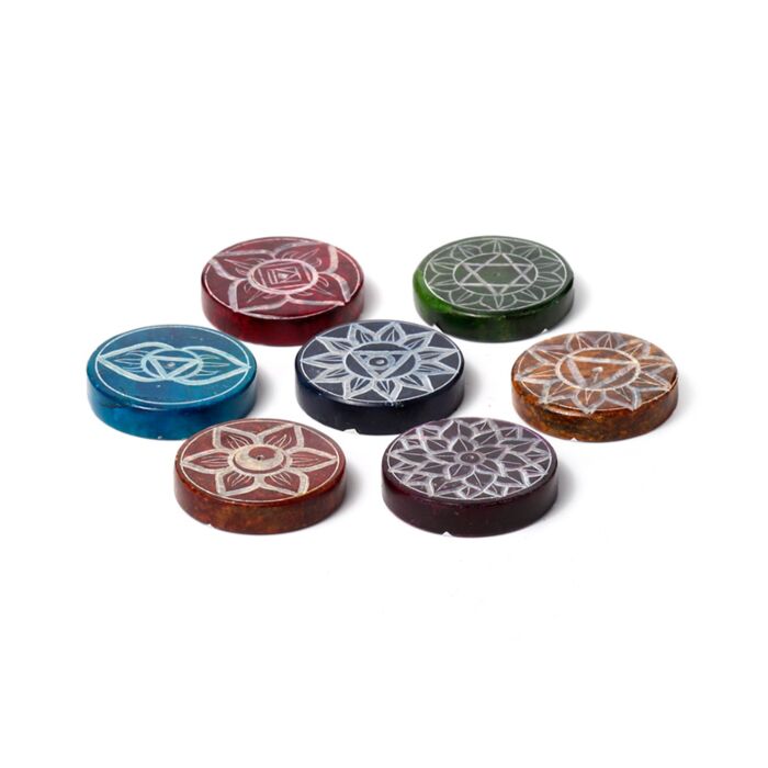 Queimador de incenso pedra-sabão forma circular com imagens esculpidas