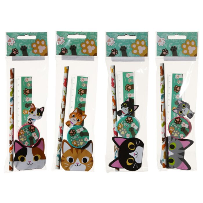 Conjunto papelaria gato de 5 peças
