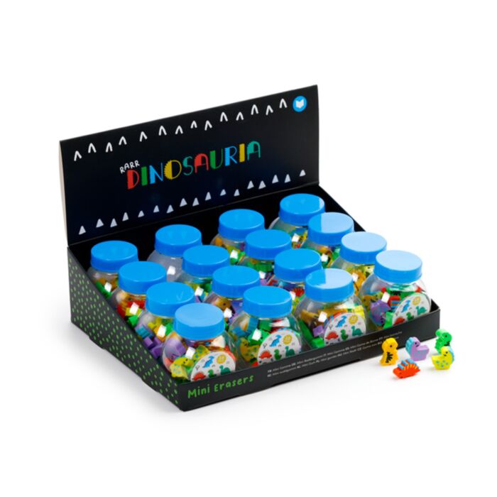 Frasco com Mini borrachas Dinosauria