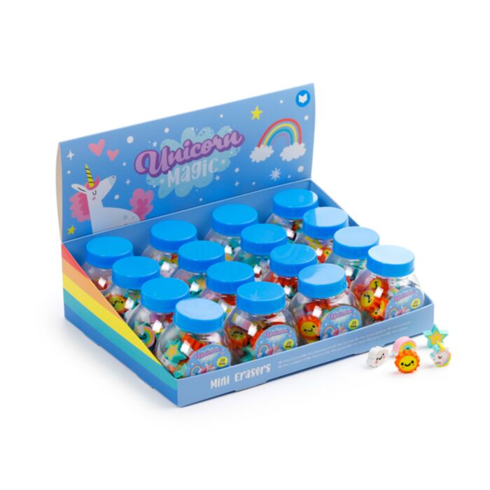Frasco com Mini borrachas Unicórnio Mágico