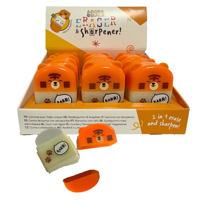 Afiador e borracha 2 em 1 Adoramals Tigre