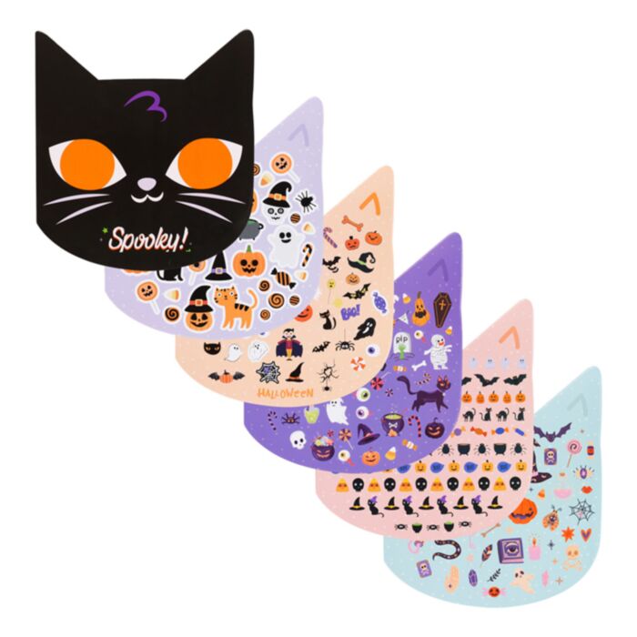 Autocolantes Spooky e livro de autocolantes em forma de gato