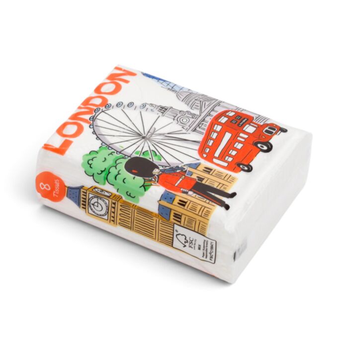 Pacote com 8 lenços de bolso Souvenir de Londres guarda e autocarro vermelho