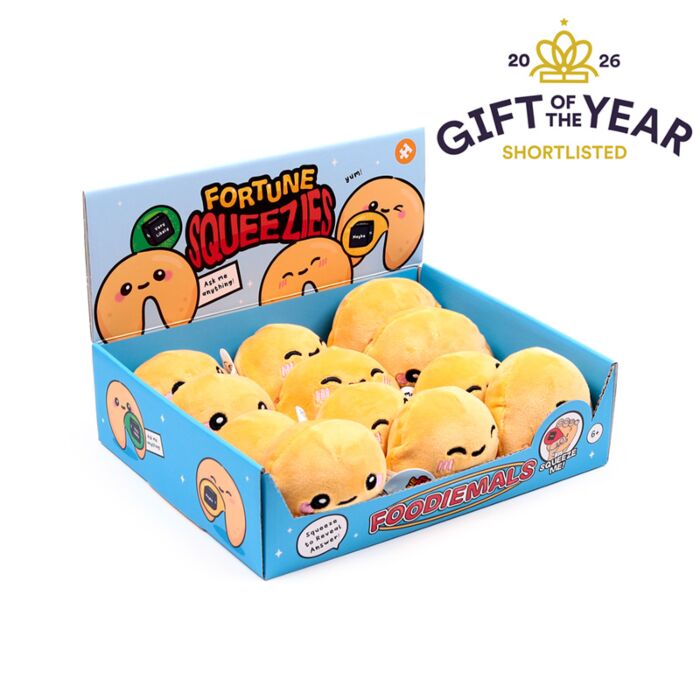 Brinquedo de pelúcia espremível Queasy Squeezies Biscoito com dado da sorte