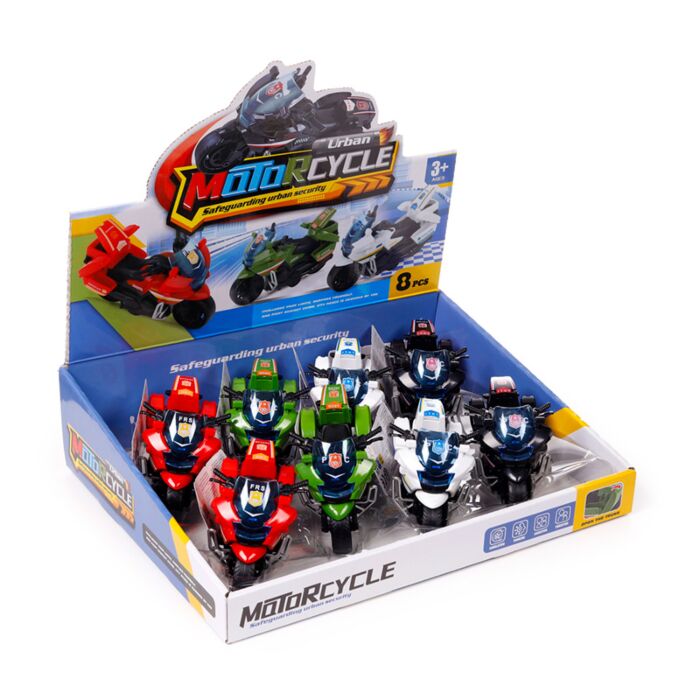 Brinquedo de motocicleta com ação de empurrar/puxar por fricção