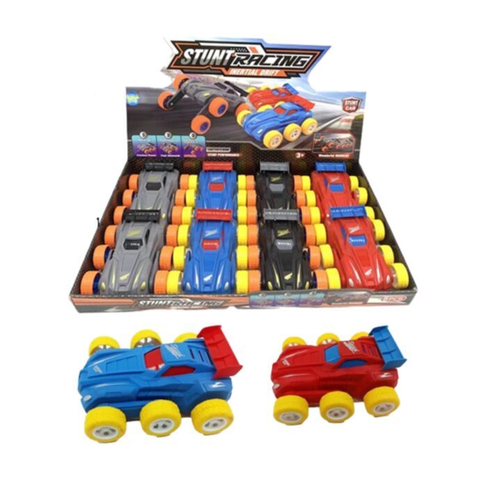 Carro de acrobacias de 6 rodas com ação de empurrar/puxar por fricção