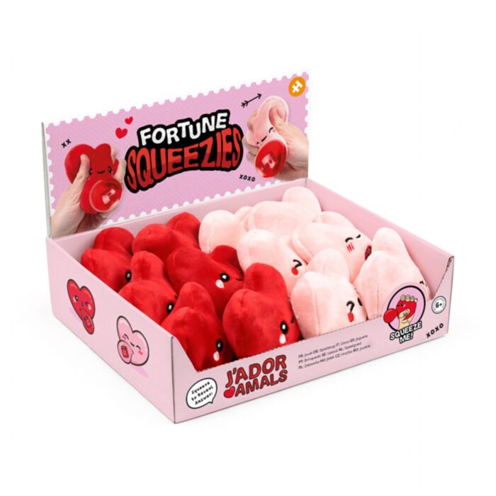 Brinquedo de pelúcia espremível com dado da sorte Queasy Squeezies J'Adoramals Heart