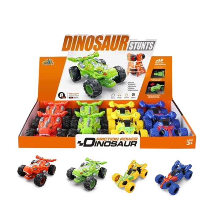 Brinquedo de ação com movimento de empurrar e efeito de fricção para carros de acrobacias Dinossauro